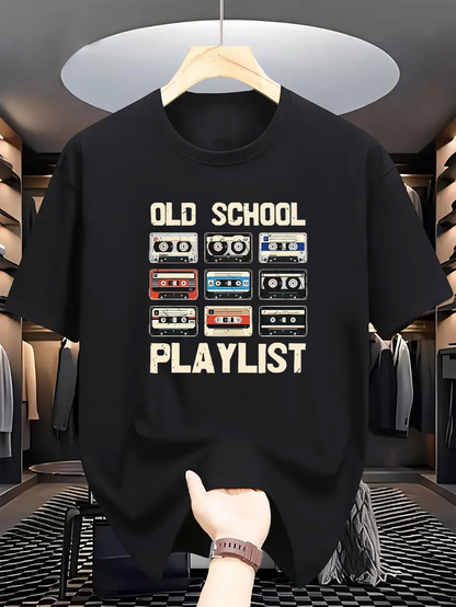 Men's Graphic T-Shirt Old School Playlist Retro Cassette Tapes Arranged Neatly With Playful Color Blocks