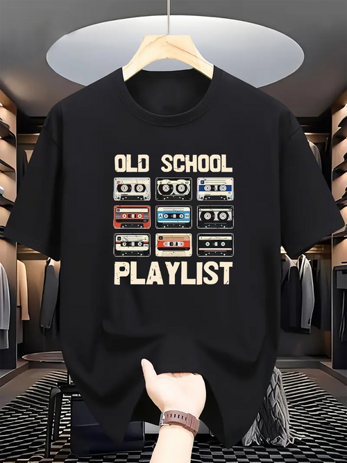 Men's Graphic T-Shirt Old School Playlist Retro Cassette Tapes Arranged Neatly With Playful Color Blocks