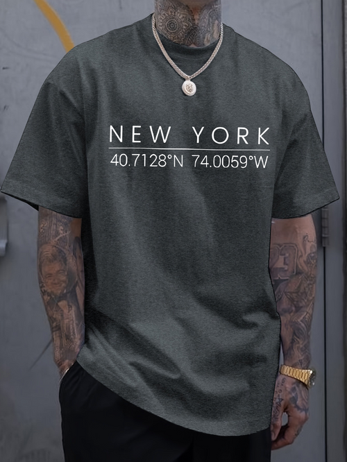 Men's Graphic T-Shirt New York Urban Coordinates Minimalist Map Typography T Shirt