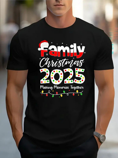 Men's Graphic T-Shirt Family Christmas 2025 With Holiday Lights And Memories Together