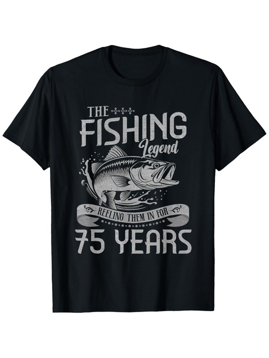 Men's Graphic T-Shirt The Fishing Legend Bold Text With Jumping Fish Among Dynamic Rippling Water