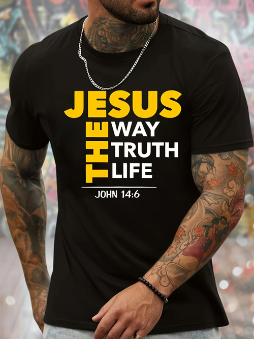 Men's Graphic T-Shirt Jesus The Way The Truth The Life Bible Verse Black Shirt