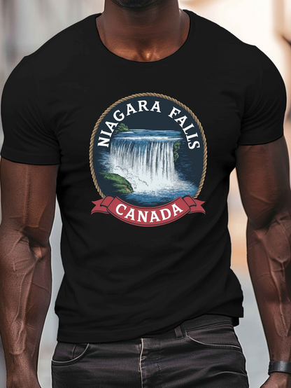 Men's Graphic T-Shirt Niagara Falls Canada Majestic Waterfall Scene With Greenery And Flowing Water