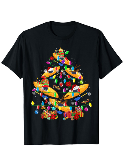 Men's Graphic T-Shirt Colorful Christmas Lights With Kayaks Forming A Festive Tree
