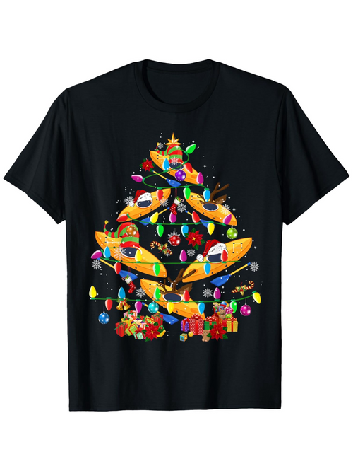 Men's Graphic T-Shirt Colorful Christmas Lights With Kayaks Forming A Festive Tree