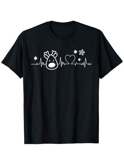 Men's Graphic T-Shirt Holiday Antler Avocado On Heartbeat With Snowflake Black T Shirt