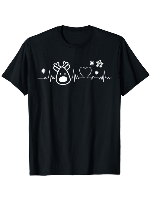Men's Graphic T-Shirt Holiday Antler Avocado On Heartbeat With Snowflake Black T Shirt