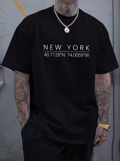 Men's Graphic T-Shirt New York White Letters Simple Street Coordinates T Shirt