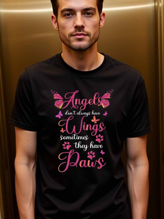 Men's Graphic T-Shirt Angels Have Wings Sometimes They Have Paws Among Butterflies And Paw Prints