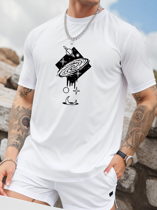 Men's Graphic T-Shirt Abstract Cosmic Planets With Floating Mystical Stars Galaxy