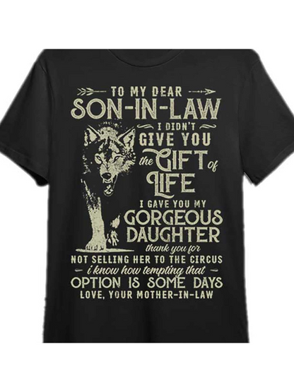 Men's Graphic T-Shirt Vintage Wolf With Loving Message Dedicated To Dear Son In Law