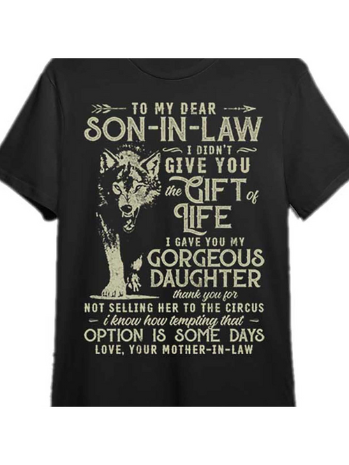 Men's Graphic T-Shirt Vintage Wolf With Loving Message Dedicated To Dear Son In Law