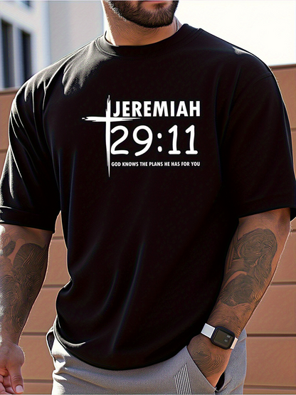 Men's Graphic T-Shirt Jeremiah Bold Verse With White Cross Christian T Shirt