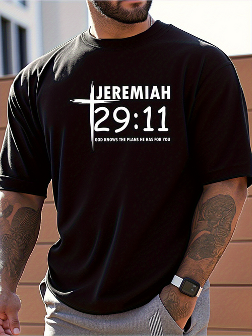 Men's Graphic T-Shirt Jeremiah Bold Verse With White Cross Christian T Shirt