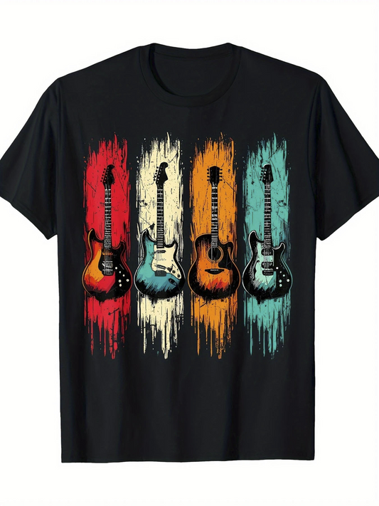 Men's Graphic T-Shirt Colorful Vintage Electric Guitars With Dripping Paint Effects Guitar