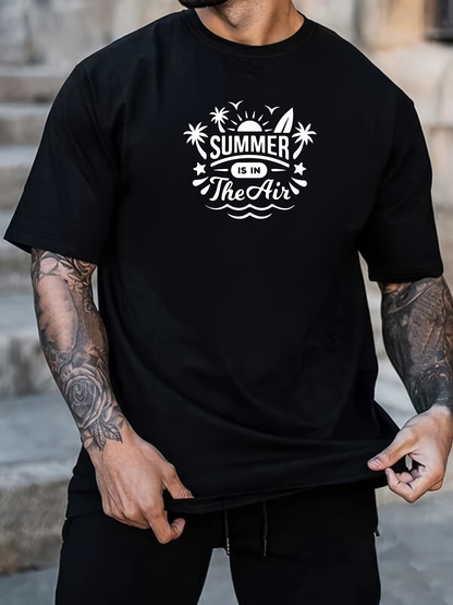 Men's Graphic T-Shirt Summer Is In The Air With Sun Palms Waves T Shirt