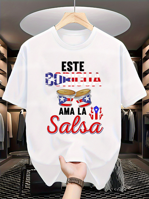Men's Graphic T-Shirt Drums With Musical Notes Celebrating Salsa Dance Passion