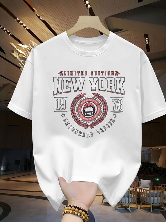 Men's Graphic T-Shirt Limited Edition New York Circular Badge With Vintage Typography Emblem Logo