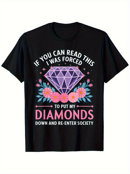 Men's Graphic T-Shirt If You Can Read This Purple Gem Surrounded By Pink Flowers Diamond