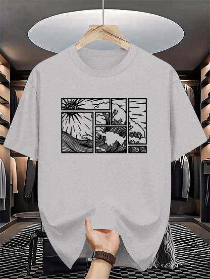 Men's Graphic T-Shirt Dynamic Ocean Waves In Abstract Framed Panel Artwork Sea