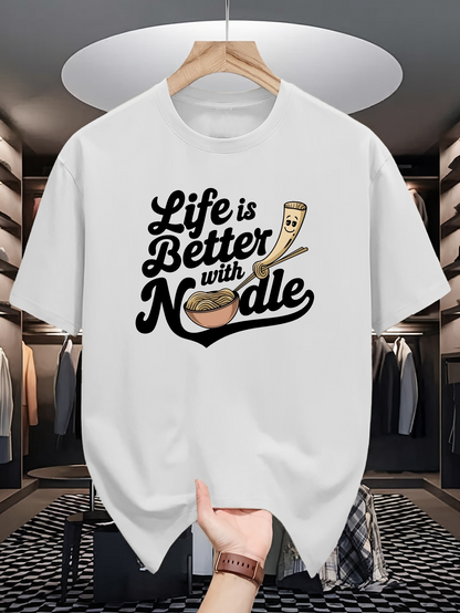 Men's Graphic T-Shirt Life Is Better With Smiling Cartoon Noodle Bowl