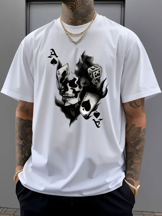 Men's Graphic T-Shirt Ace Spades With Dice Skull And Burning Cards