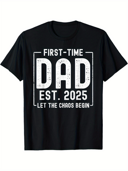 Men's Graphic T-Shirt First Time Dad With White Grunge Letters And Framed Text Design