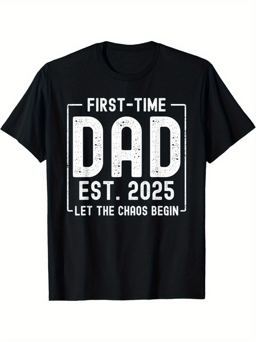 Men's Graphic T-Shirt First Time Dad With White Grunge Letters And Framed Text Design