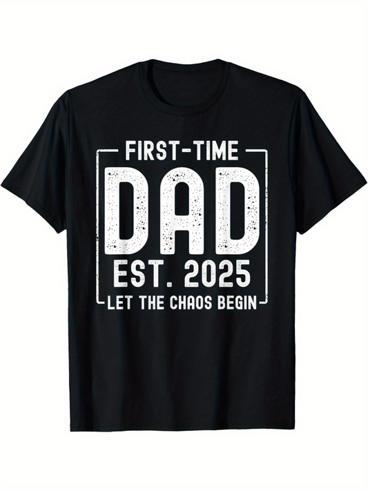 Men's Graphic T-Shirt First Time Dad With White Grunge Letters And Framed Text Design