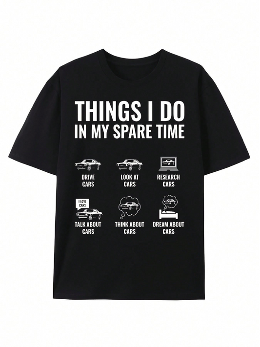 Men's Graphic T-Shirt Things I Do In My Spare Time With Silhouettes Of Cars And Activity Icons