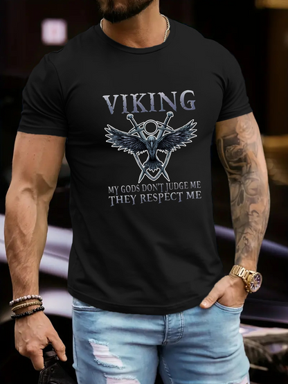 Men's Graphic T-Shirt Viking Mythical Warrior Skull And Swords With Wings