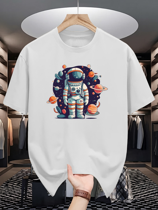 Men's Graphic T-Shirt Colorful Planets Orbiting In Space Around Astronaut