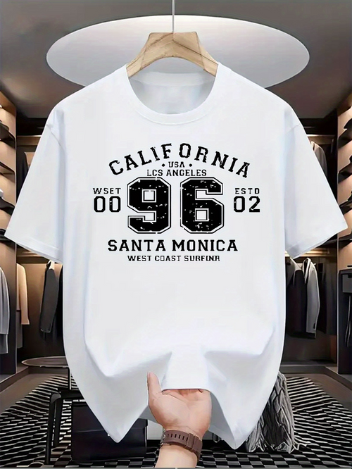 Men's Graphic T-Shirt California West Coast Surfin Number Print Santa Monica T Shirt