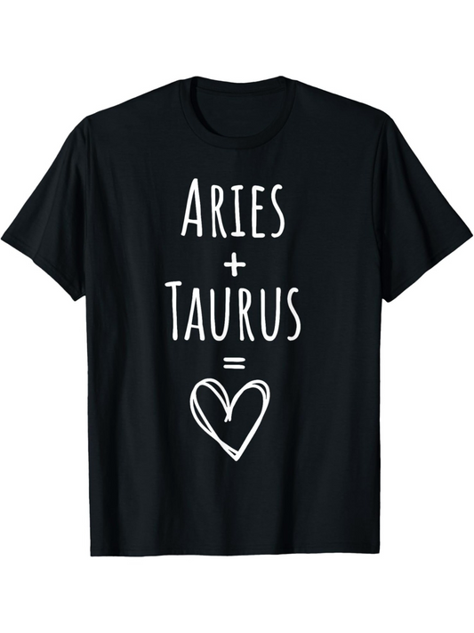 Men's Graphic T-Shirt Aries Taurus Love Equation With Hand Drawn Heart Design