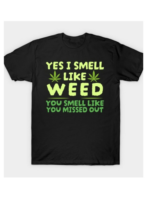 Men's Graphic T-Shirt Yes I Smell Like Weed Bold Green Letters With Cannabis Leaf Design T Shirt