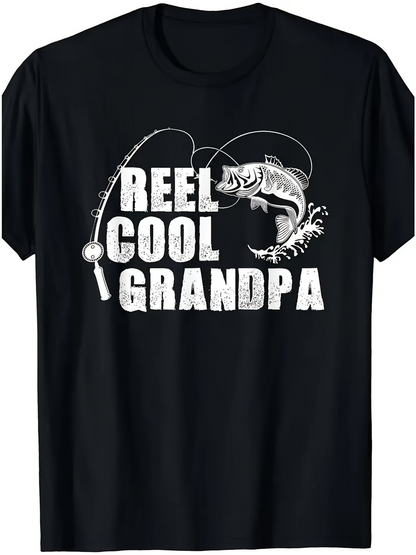 Men's Graphic T-Shirt Reel Cool Grandpa With Jumping Fish And Splashing Water Graphic