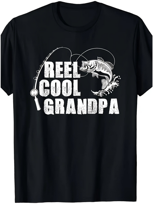 Men's Graphic T-Shirt Reel Cool Grandpa With Jumping Fish And Splashing Water Graphic