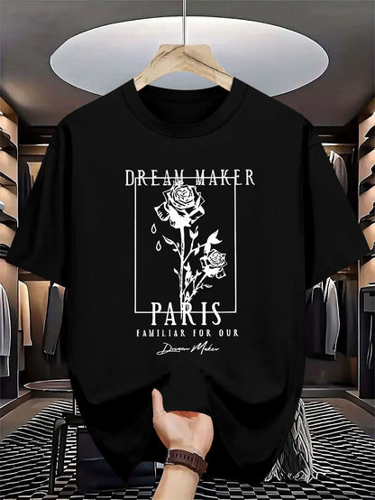 Men's Graphic T-Shirt Dream Maker Modern Paris Roses With Artistic White Graphic Flower