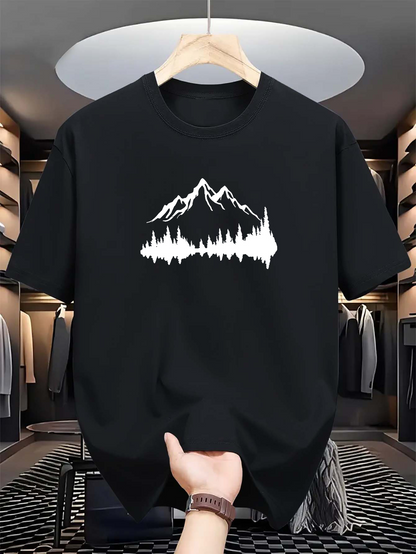 Men's Graphic T-Shirt Snowy Mountain Peaks Reflected In Calm Water Mountain