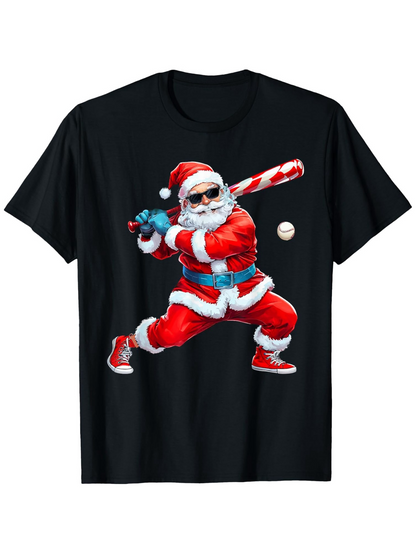 Men's Graphic T-Shirt Cool Santa With Sunglasses Swinging Candy Cane Bat Baseball
