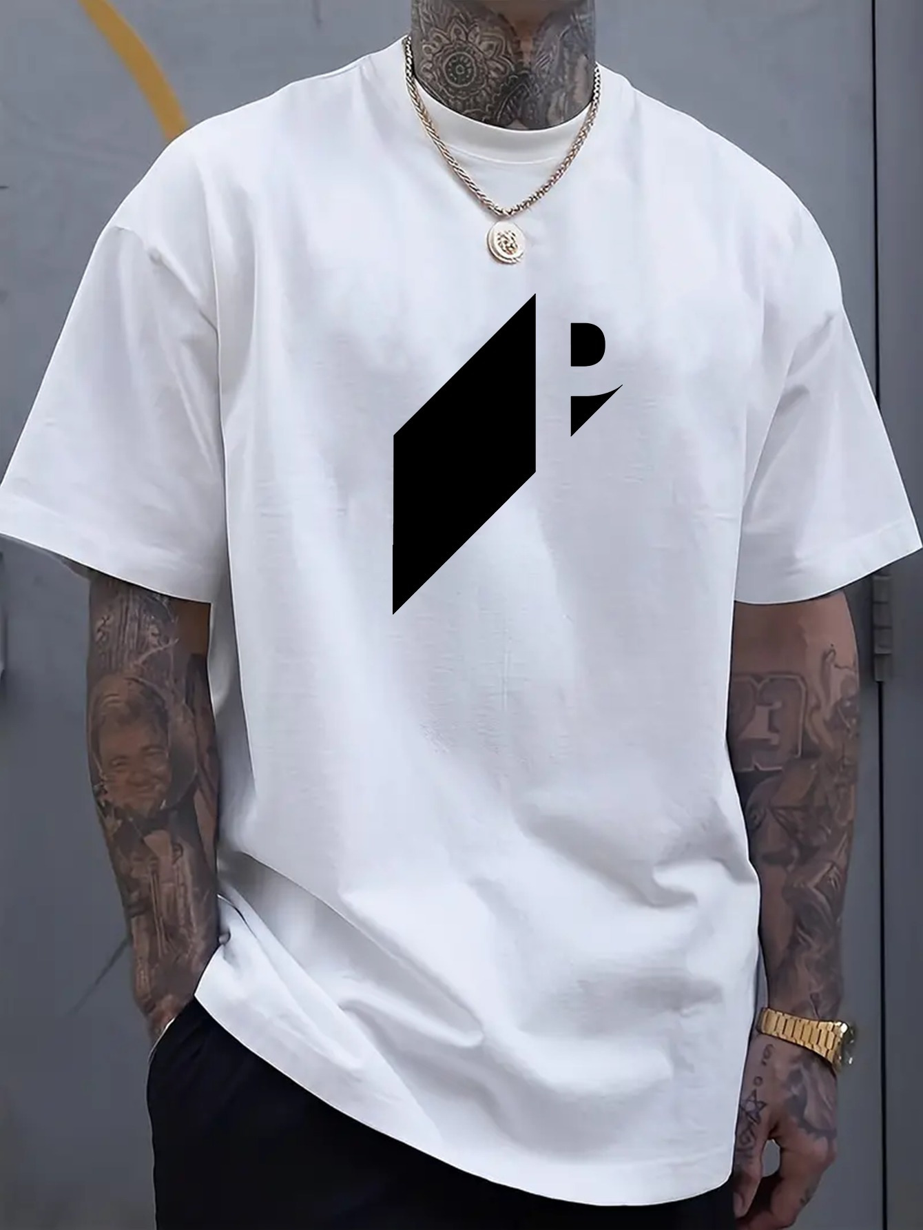 Men's Graphic T-Shirt Minimalist Angular Shapes With Black Graphic On White Shirt