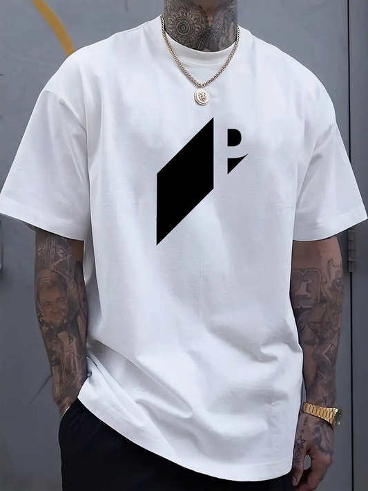 Men's Graphic T-Shirt Minimalist Angular Shapes With Black Graphic On White Shirt
