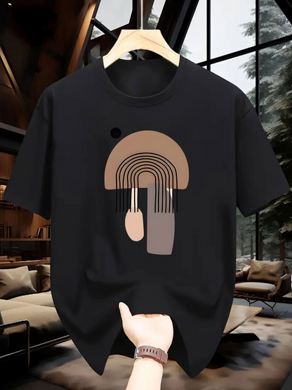 Men's Graphic T-Shirt Minimalist Geometric Earth Tones With Abstract Archway Design Mushroom