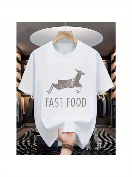 Men's Graphic T-Shirt Fast Food Running Deer In Playful Bold Typography Shirt