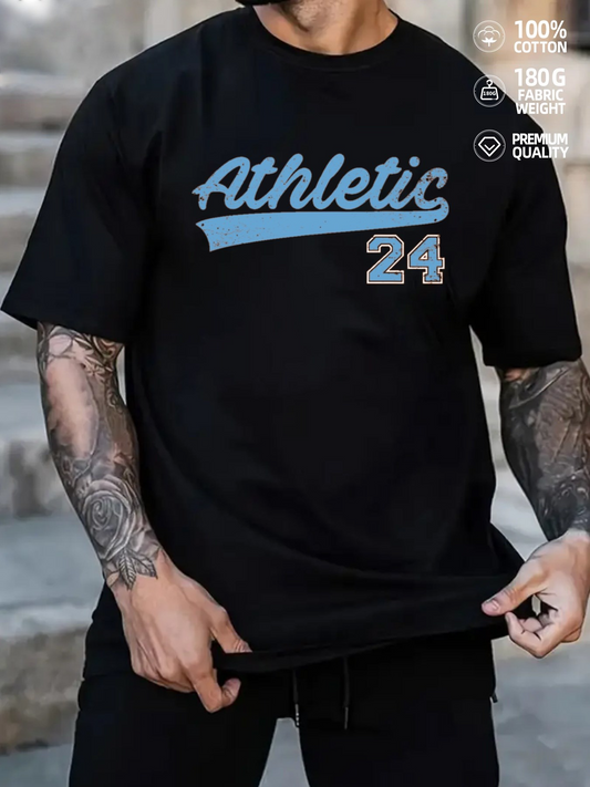 Men's Graphic T-Shirt Blue Retro Varsity Script With Vintage Numbers Athletic