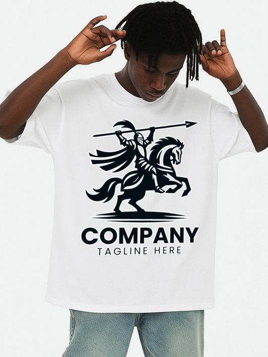Men's Graphic T-Shirt Company Tagline Here Ancient Warrior On Galloping Horse Brand Logo