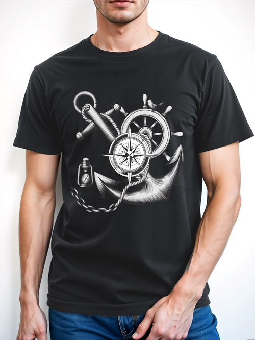 Men's Graphic T-Shirt Ocean Dreams With Nautical Compass And Anchor Design