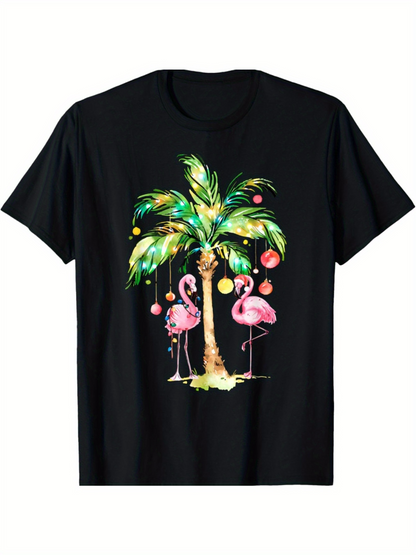 Men's Graphic T-Shirt Tropical Flamingo Pair With Festive Palm Tree Paradise Scene