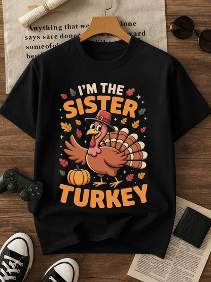 Men's Graphic T-Shirt Im The Sister Surrounded By Autumn Leaves And Pumpkin Turkey