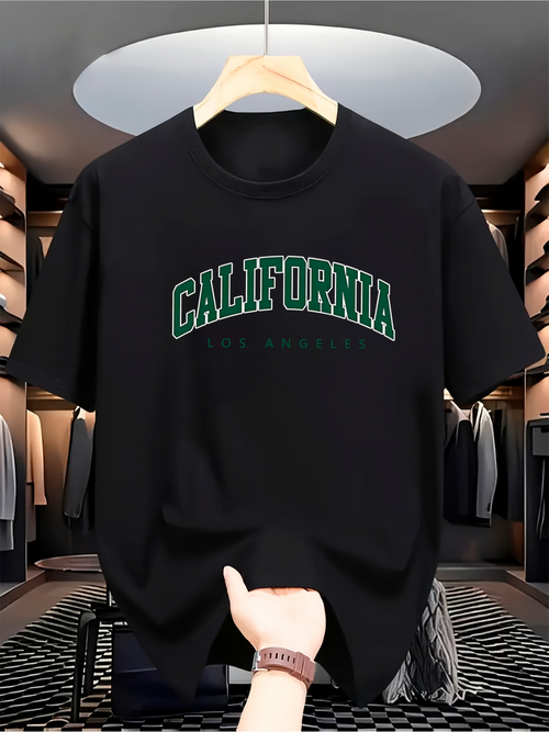 Men's Graphic T-Shirt California Green Block Letter Design Over Minimalist Cotton T Shirt